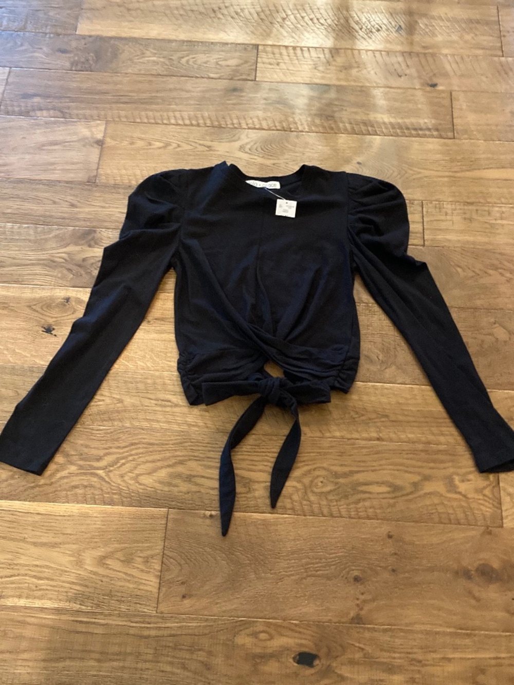 LOLA GRACE Top Long Sleeve Black with Back Tie Size XS - Picture 2 of 6